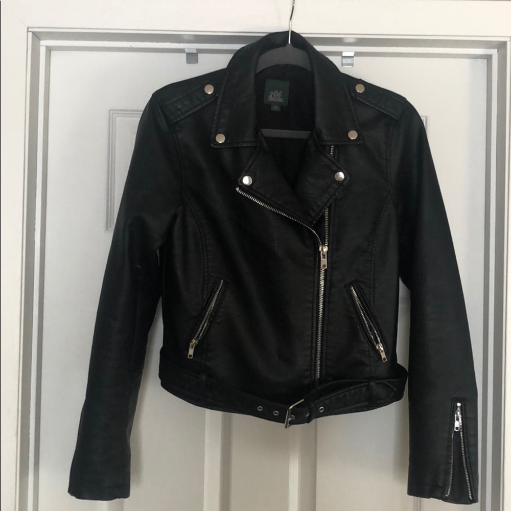 WILD FABLE Moto Jacket Black With Silver Hardware